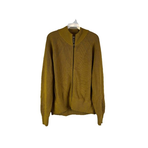 Athleta En Route Chunky Knit Zip Cardigan Sweater Green Yellow - Picture 1 of 9